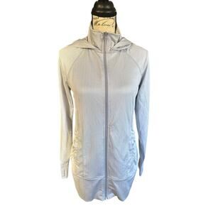 Mondetta White Gray Chevron Yoga Hooded Jacket Size Small EUC